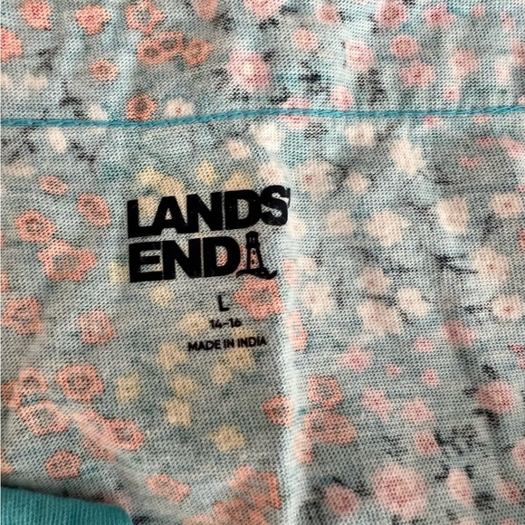 Lands' End Women's Floral Cotton Jersey Notch Neck Dress Large 14-16 Cover up - Picture 4 of 5